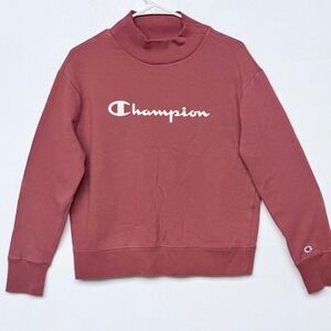 Champion Mock Neck Sweatshirt Dusty Rose Logo Athletic Wear Women's S